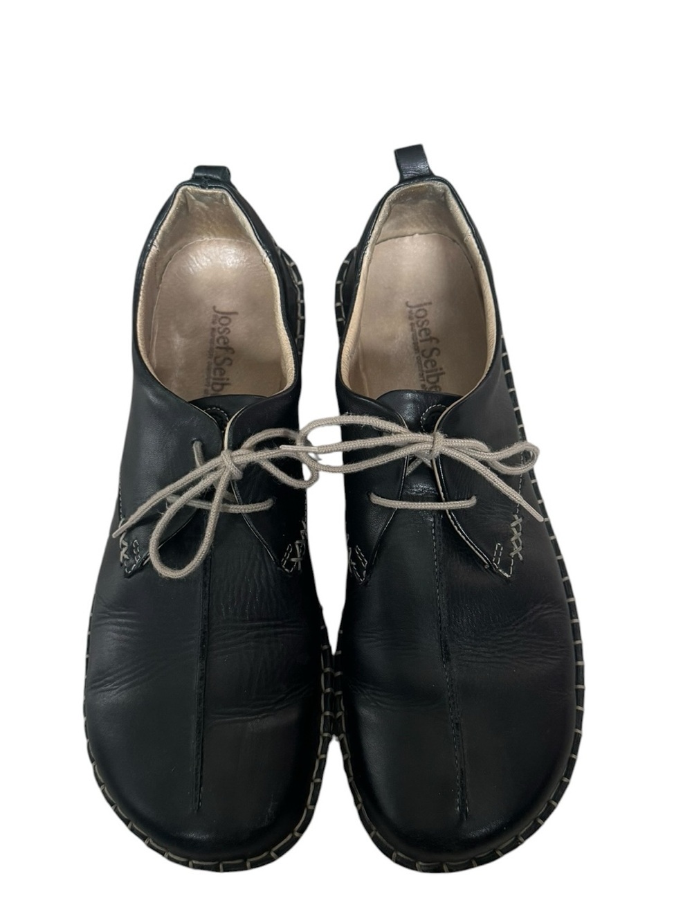 Josef Seibel Black Leather Lace-Up Comfort Oxfords EU 41 rBoho Minimalist - Picture 2 of 6